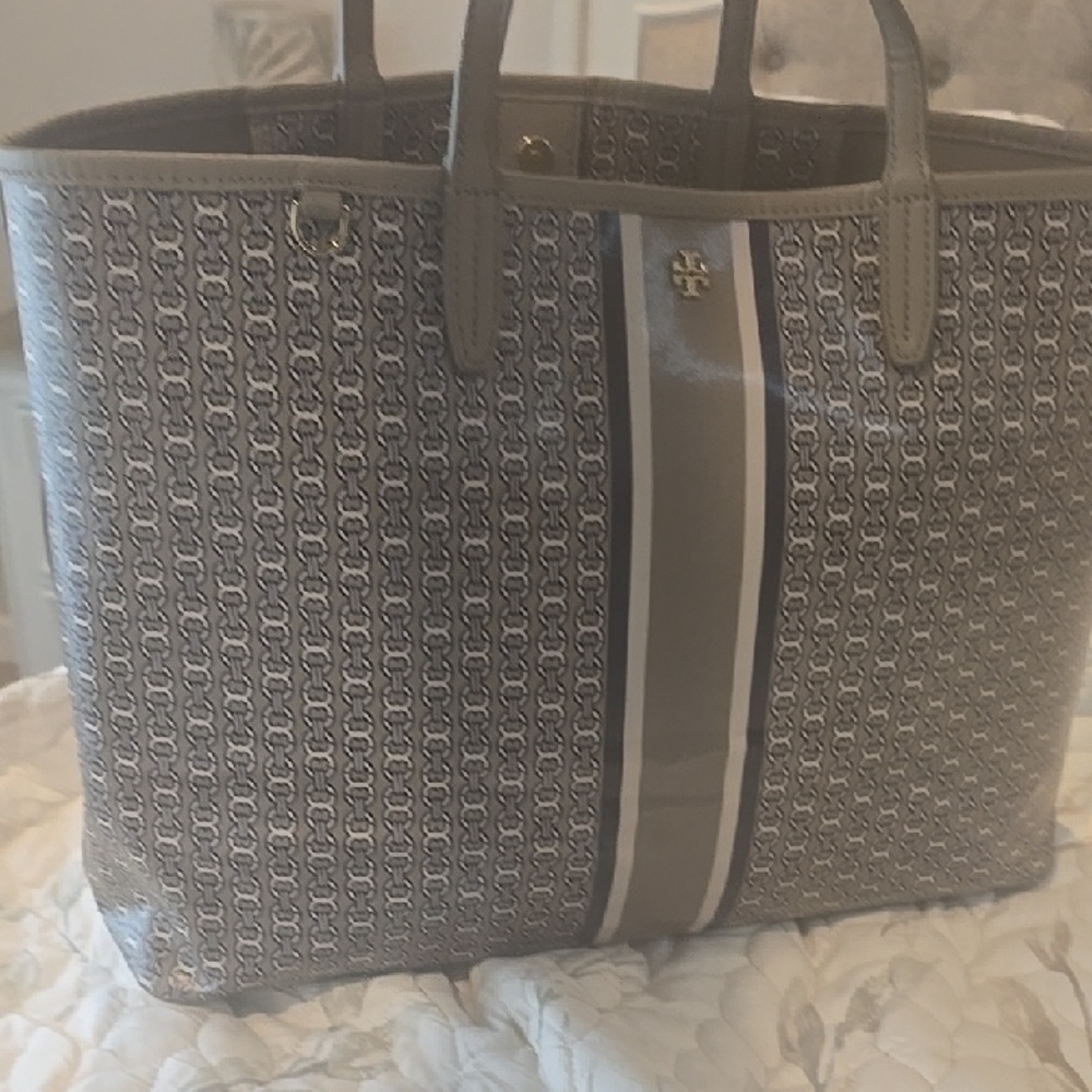 Tory Burch Gray Patterned Tote Bag